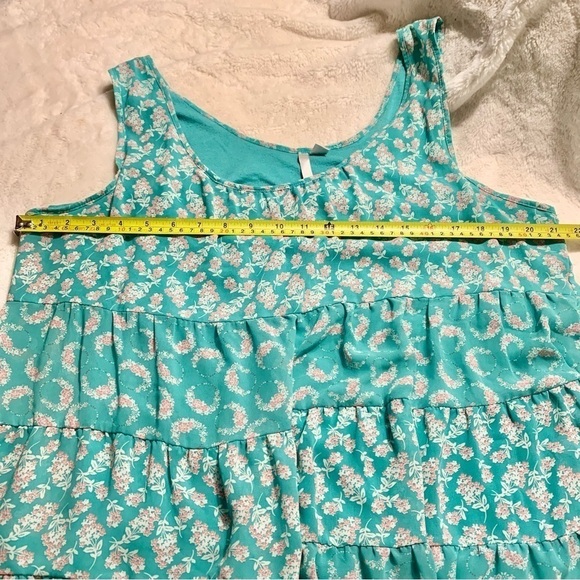 LC Lauren Conrad Tunic Top XL Seafoam Green Floral Pink Cream Ruffled Tiers - Picture 14 of 15